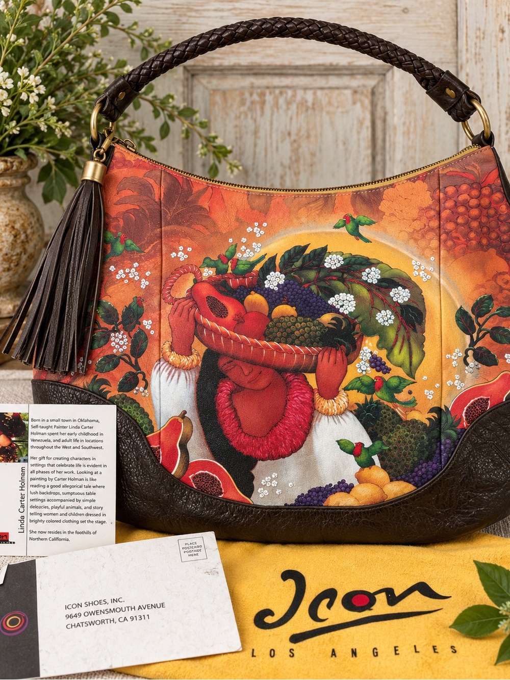 Vintage ICON Los Angeles Linda Carter Holman Leather Wearable Art Hobo Bag